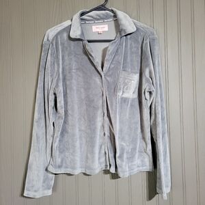 Juicy Couture Sleepwear Button Down Shirt Velour Rhinestone Gray Women's Small